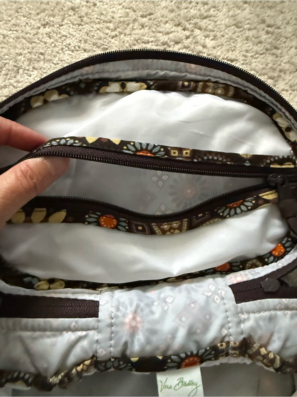 Vera Bradley Brown Quilted Floral Cosmetic Case with Orange Accents - Picture 4 of 4